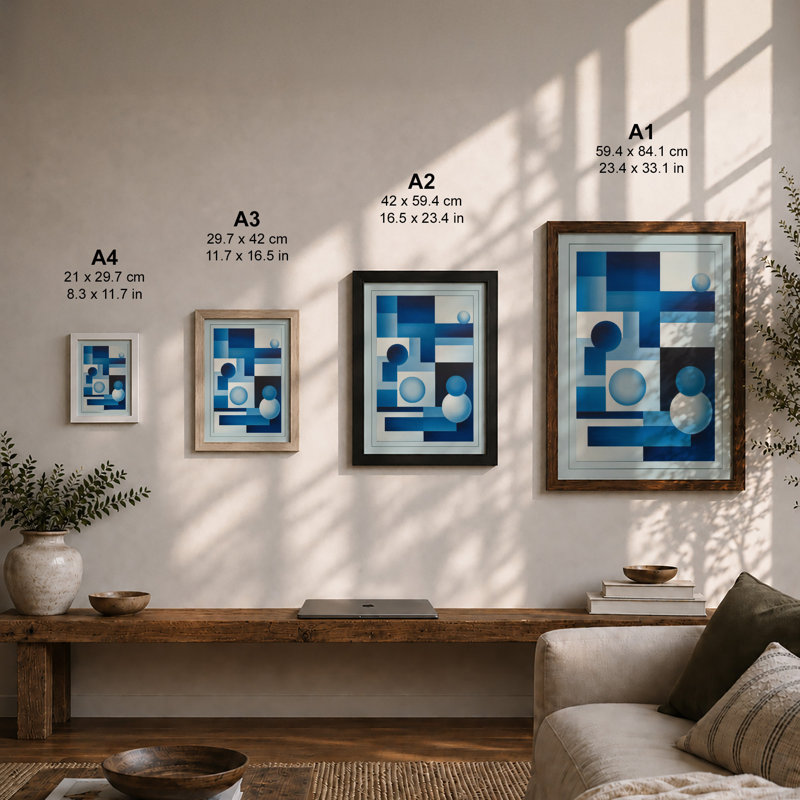 Blue Geometry Geometric - Print, Unframed, A4 - 29.7 x 21.0 cm