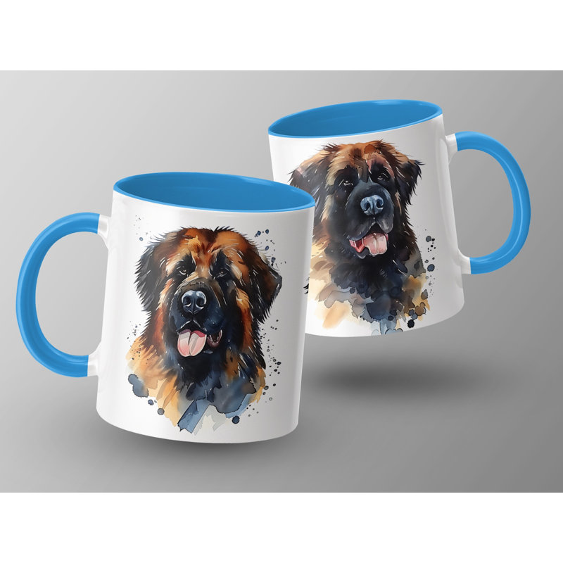 Watercolor Leonberger Dog Art Design 11oz Coffee Mug, Light Blue, 3