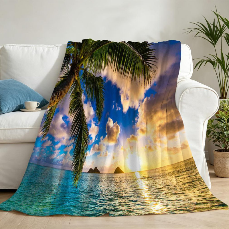 Jeté transparent en flanelle molletonnée très douce, magnifique imprimé lever de soleil à Hawaï, Throw 50" x 60"