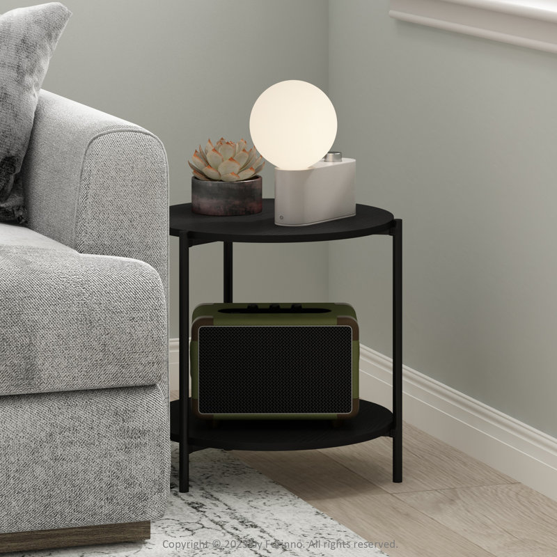 Caureen 2-Tier Modern Tall Round Side End Table with Sturdy Metal Legs, 16.5" H x 15.6" W x 15.6" D, Black