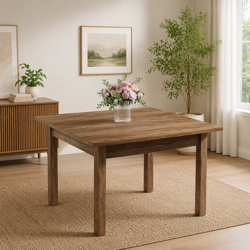 Table de salle à manger carrée 39,4 "avec pieds en bois massif pour 4, Grayish-brown