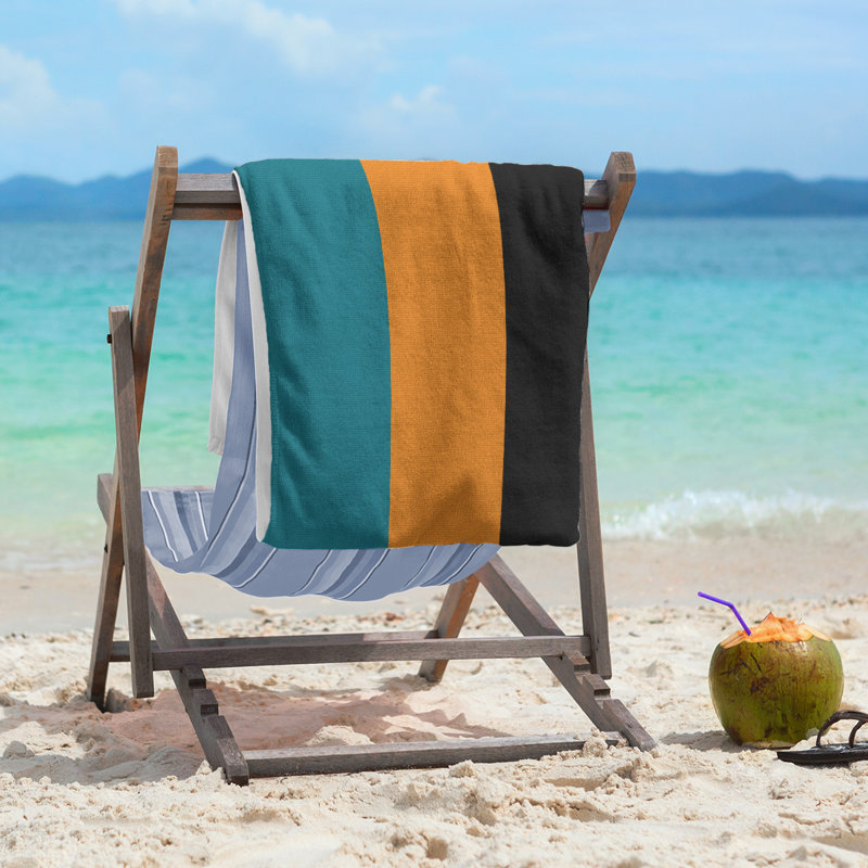 San Jose Lightweight Beach Towel, Deep Pacific Teal/Burnt Orange/Black, Poly/Cotton