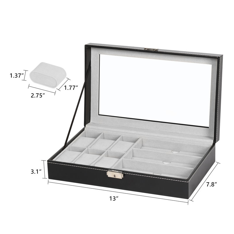 Boîte à bijoux noire avec étui à bijoux et rangement pour lunettes de soleil