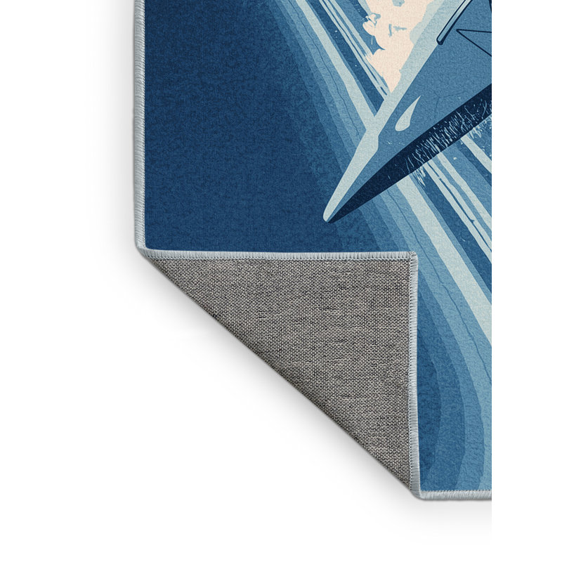 Machine Washable Hubbard Kayak Whitewater Bold & Eclectic Modern Arc Rug in Blue – SkyBlue Binding, 7x10