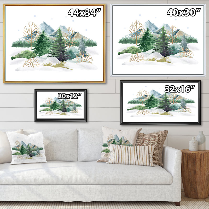 Winter Forest Landscape Nature Scene - Peinture sur toile, H 16 po x l 32 po, Cadre flottant en érable