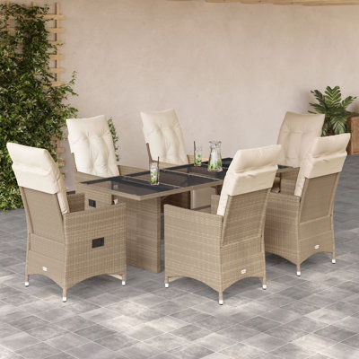  Ensemble bistro 7 pièces avec coussins en rotin de polyester beige