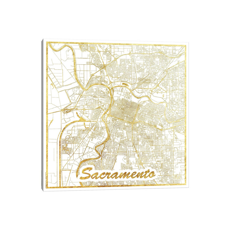 Sacramento Leaf Urban Blueprint Map 1 Piece Wrapped Canvas Painting, 45.72 cm H x 45.72 cm W x 1.91 cm D