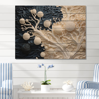 White And Blue Coral Flowers Collage I - Coastal Coral Under Water Wood Wall Art On Natural Pine Wood