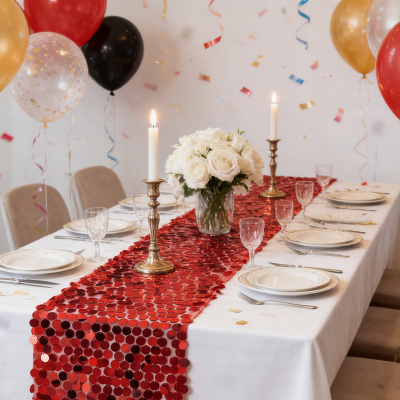 Chemin de table Sequin, Rouge