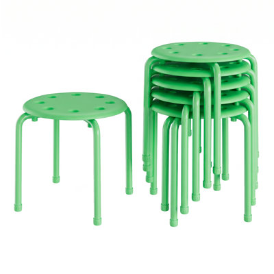 Set of 6 Stacking Classroom Stools, Portable Stackable Round Metal Stools, Space-Saving Activity Seating for School, Office, Home and Learning Spaces Green