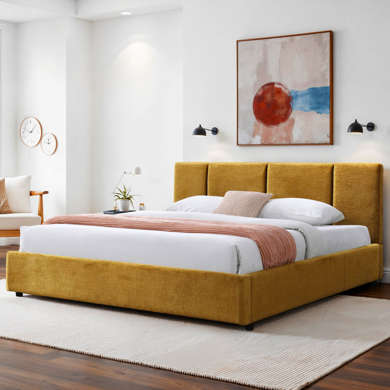 Condit Upholstered Platform Bed, King, Gold