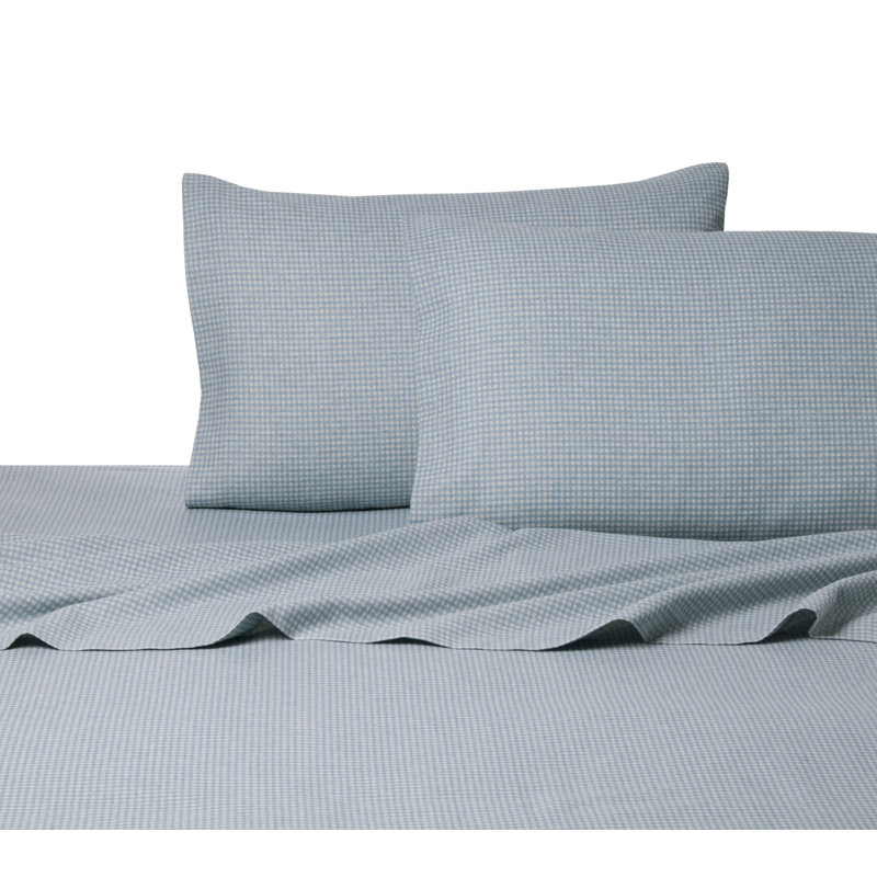 Heather 100% Cotton Standard Gingham Sheet Set, Twin Sheet Set + Fitted Sheet + 1 Pillowcase, Blue