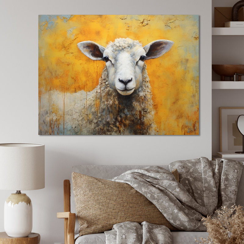 Encaustique jaune et mouton beige I - impression, H 24 po x l 32 po x P 1 po, Toile tendue