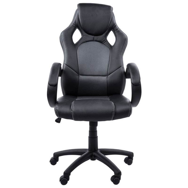 Symple Stuff Adjustable Ergonomic Faux Leather Swiveling PC & Racing Game Chair, Black/Grey