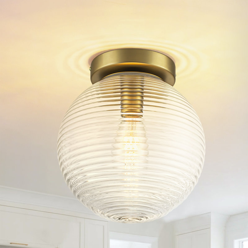 Burstyn 1-Light Modern Ribbed Glass & Metal Flush Mount Ceiling Light