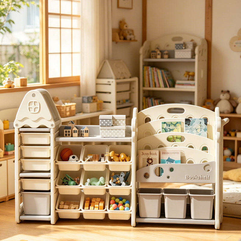 Kids Large Plastic Toy Storage Organizer and Bookshelf Combination