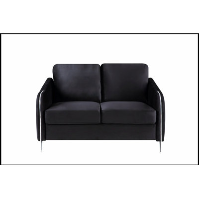 Causeuse moderne 54 po en velours noir avec design matelassé élégant et détails chromés pour un confort élégant