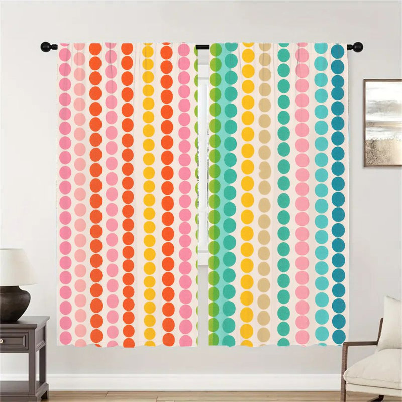 Rideaux à pois rétro 2 pièces, rideaux de fenêtre de style campagne moderne à rayures vibrantes, rideau bloquant le soleil pour le salon, la chambre, la cuisine et la salle à manger