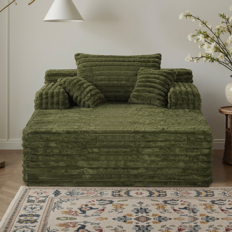 Chaise longue rembourrée en velours côtelé Compression, Vert
