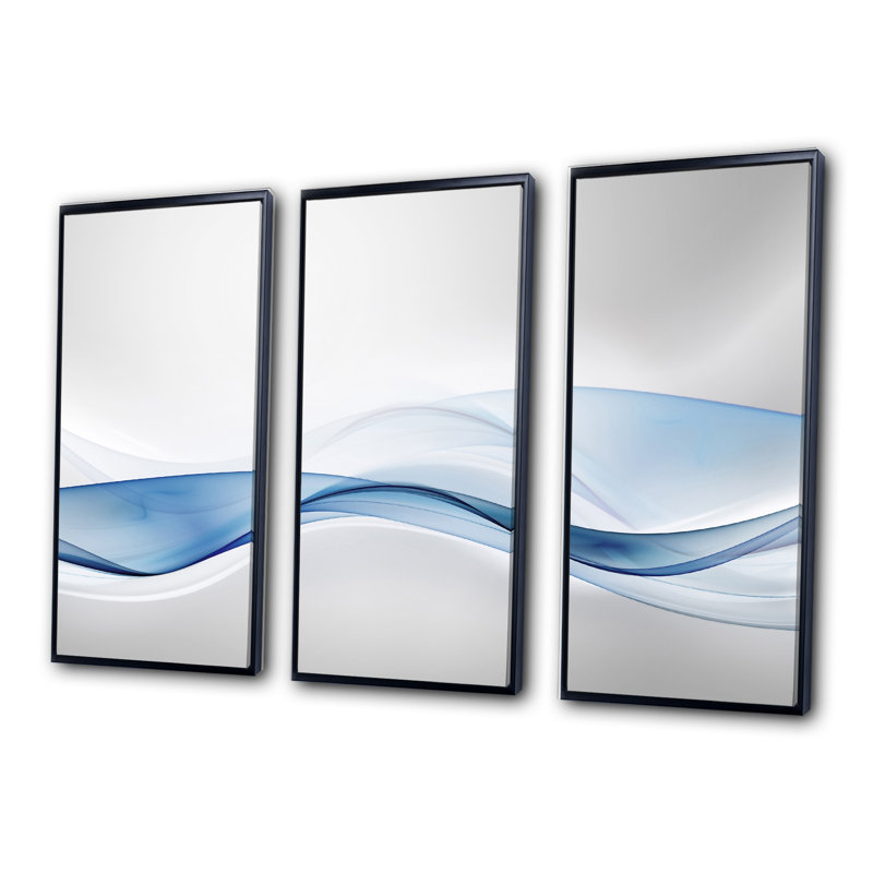 Vague 3D de l'eau Splash - ensemble abstrait d'art mural sur toile 3, Noir, H 28 po x l 36 po