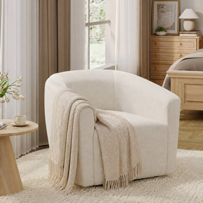Modern 360° Swivel Upholstered Barrel Chair For Living Room, Comfy Chenille Accent Chair With Heavy Duty Base, Soft Curved Round Lounge Armchair For Bedroom Corner, Small Space Reading Nook（Beige）