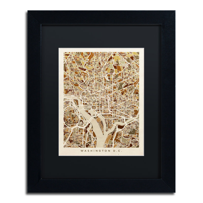 « washington dc map 4 », impression encadrée, H 14 po x l 11 po x P 0,5 po, Noir