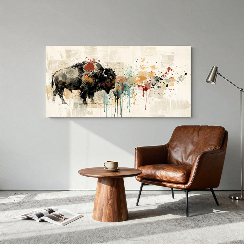 Ensemble de 1 tableau sur toile Bison Splash, 32“W x 16”H, Wrapped Canvas