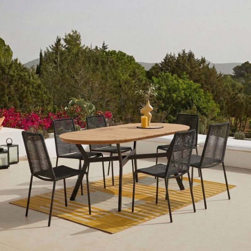 6 - Person Patio Dining Set with Oval Table, Black