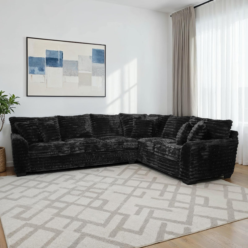 Gus Upholstered Sectional, Black Polyester Blend