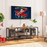 TV Stand With Power Outlets To 55 Inches, TV Console Table With Open Storage Shelves,Rustic Brown + Black
