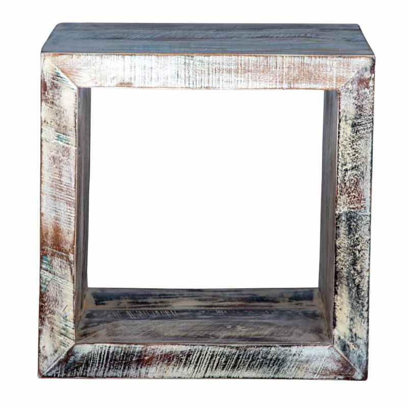 Symon Solid Wood End Table, White Washed