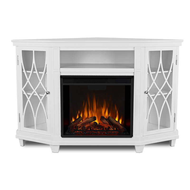 Lynette 56'' TV Stand with Fireplace, White