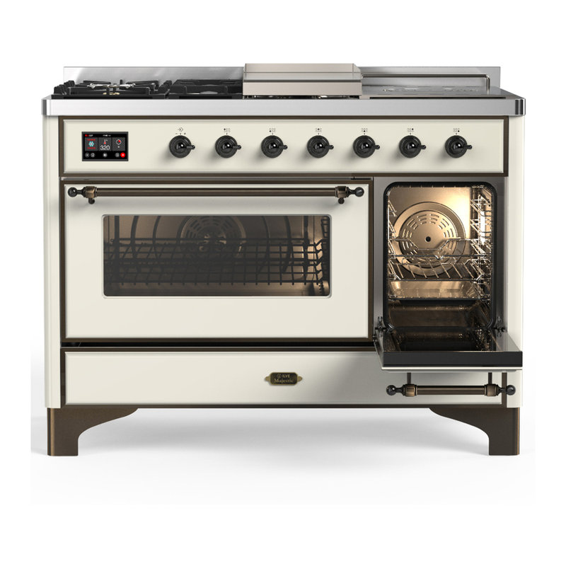 Majestic III Series 48 Inch Dual Fuel Range with 5 Sealed Burners, Griddle, Frenchtop in Glossy Black (Natural Gas, Burnished Trim)