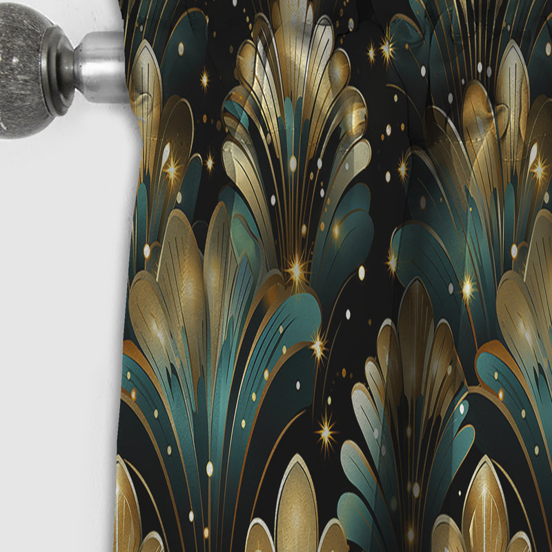 Or riche et émeraude Art déco glamour motif I - Rideau occultant en marbre abstrait - 1 panneaux, L 52 po x L 84 po