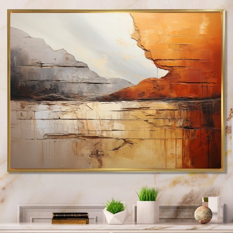 «Grey Orange Gray and Orange Geologique Wonders» sur impression sur toile, H 12 po x l 20 po x P 1 po, Cadre flottant doré