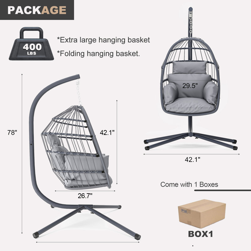 Erinka 1 Person Swing Chair with Stand, Gray, Gray