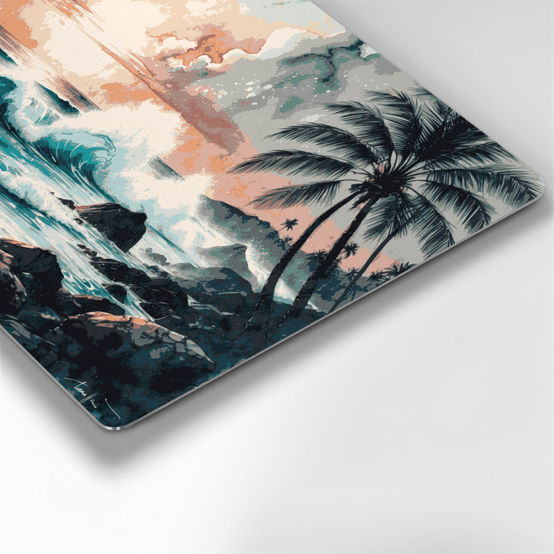 Art mural en métal beige côtier tropical du Pacifique, H 11 po x l 14 po