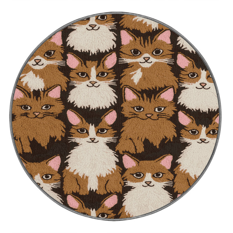  Washable Munchkin Cats Area Rug, Rond 7 pi