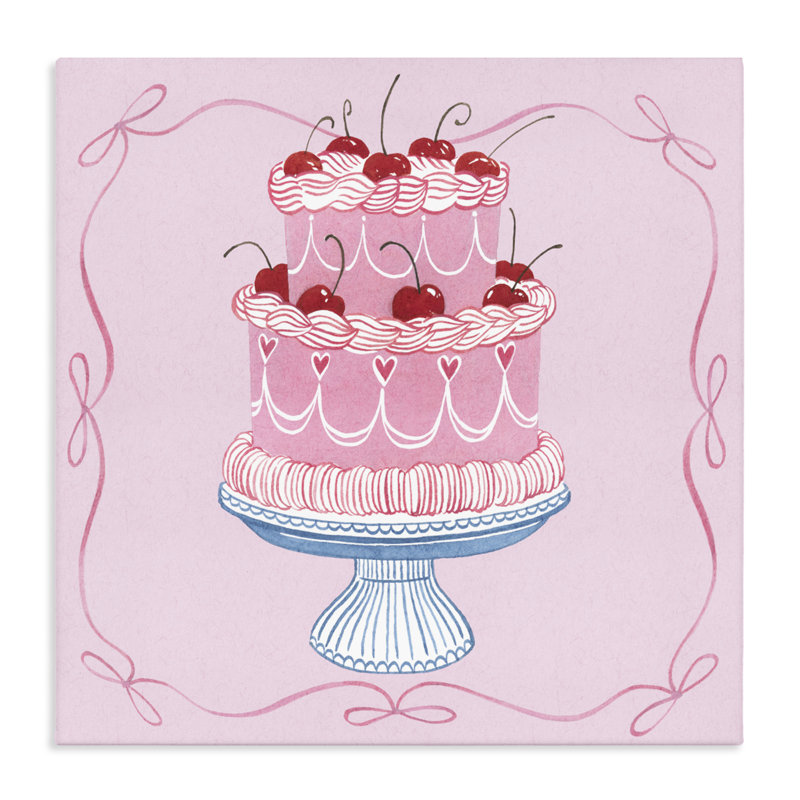 Toile romantique avec gâteau aux cerises roses, design par Grace Popp, H 36 po x l 36 po