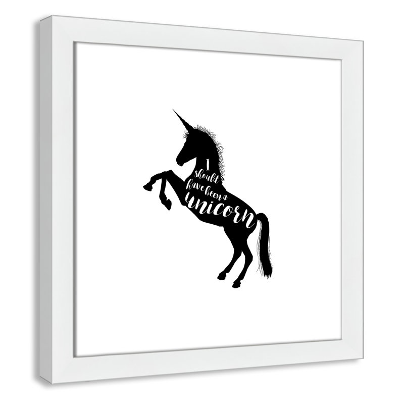 «Aurait dû être une licorne», art encadré, H 22,5 po x l 22,5 po x P 0,63 po, Cadre blanc