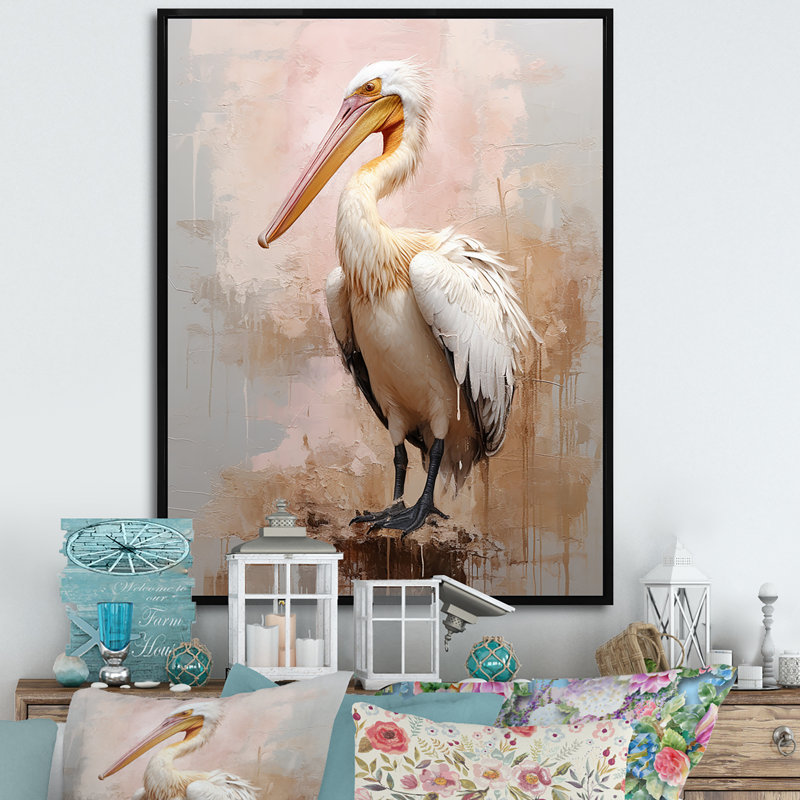 «Graceful Pelican Presence I», reproduction sur toile, Cadre flottant noir, H 32 po x l 16 po x P 1 po