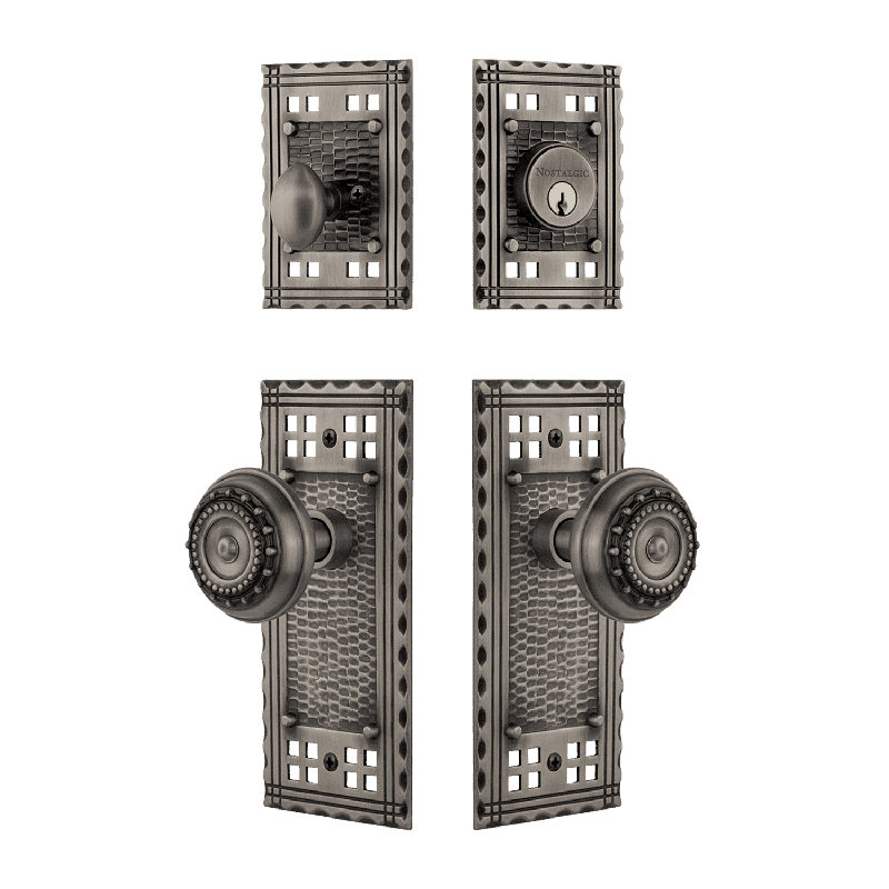 Nostalgic Warehouse Craftsman Entry Set with Meadows Knob, Antique Pewter, 2.375