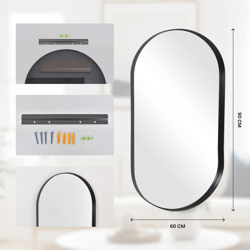 Oval Mirror, Black, 90cm H x 60cm W