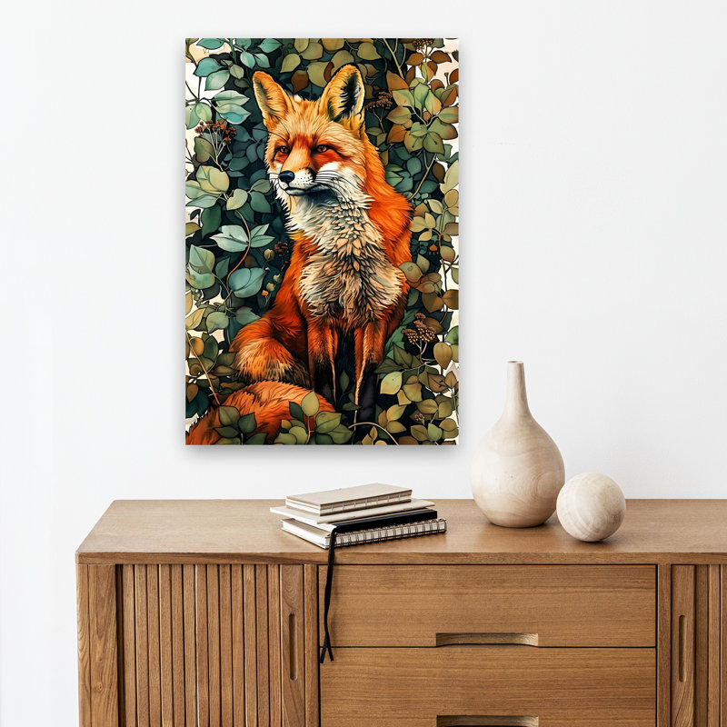Renard roux en feuillage, 18" H x 12" W