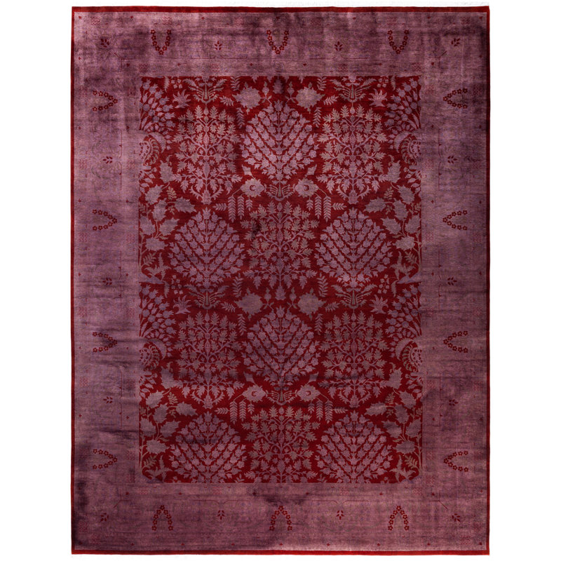 Tapis mauve en laine noué à la main moderne et contemporain Caceres 9 pi 1 po x 12 pi 1 po
