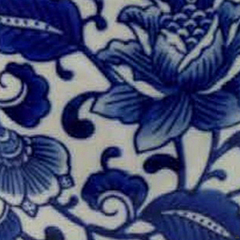 Ensemble de 4 pots à fleurs avec soucoupe, imprimé floral bleu rétro, céramique blanche