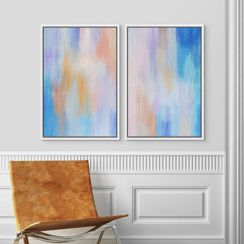 Pastel dégradé abstrait, doux, style aquarelle, coups de pinceau, illustrations, art moderne, décor, détente, Cadre blanc