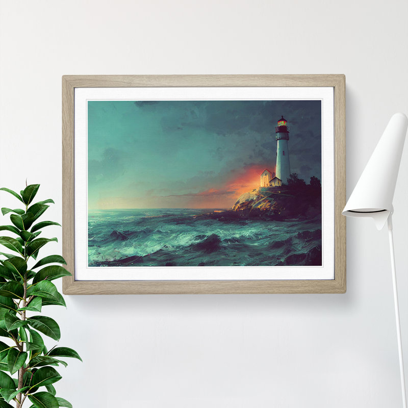 Magical Lighthouse - Framed Print, 34cm H x 46cm W x 2cm D, Oak