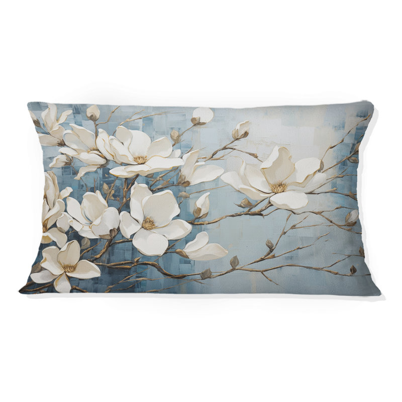 Coussin bleu et doré peint Magnolias VI - Magnolias