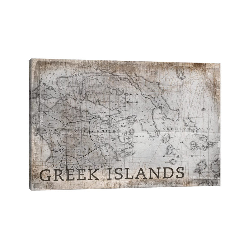 Greek Islands Map, Vintage by PI Galerie - Wrapped Canvas Gallery-Wrapped Canvas Giclée, 66.04 cm H x 45.72 cm W
